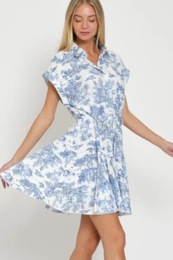 Brenna Short Dolman Sleeve Abstract Print Mini Dress Blue
