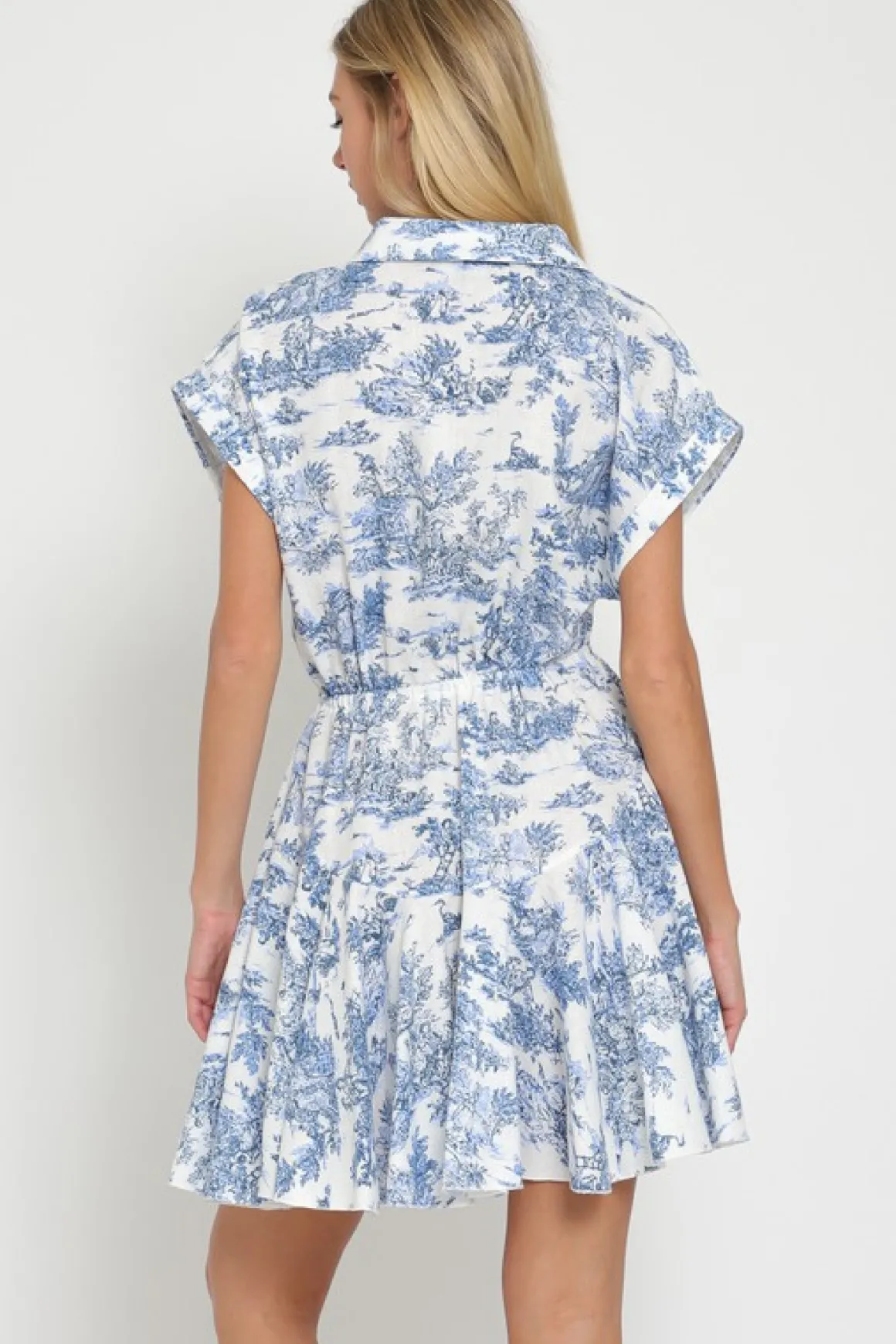 Brenna Short Dolman Sleeve Abstract Print Mini Dress Blue
