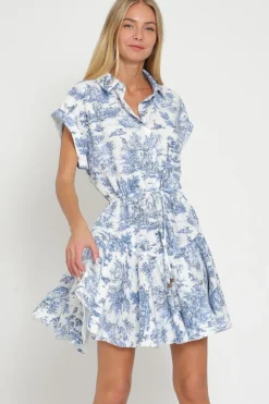 Brenna Short Dolman Sleeve Abstract Print Mini Dress Blue
