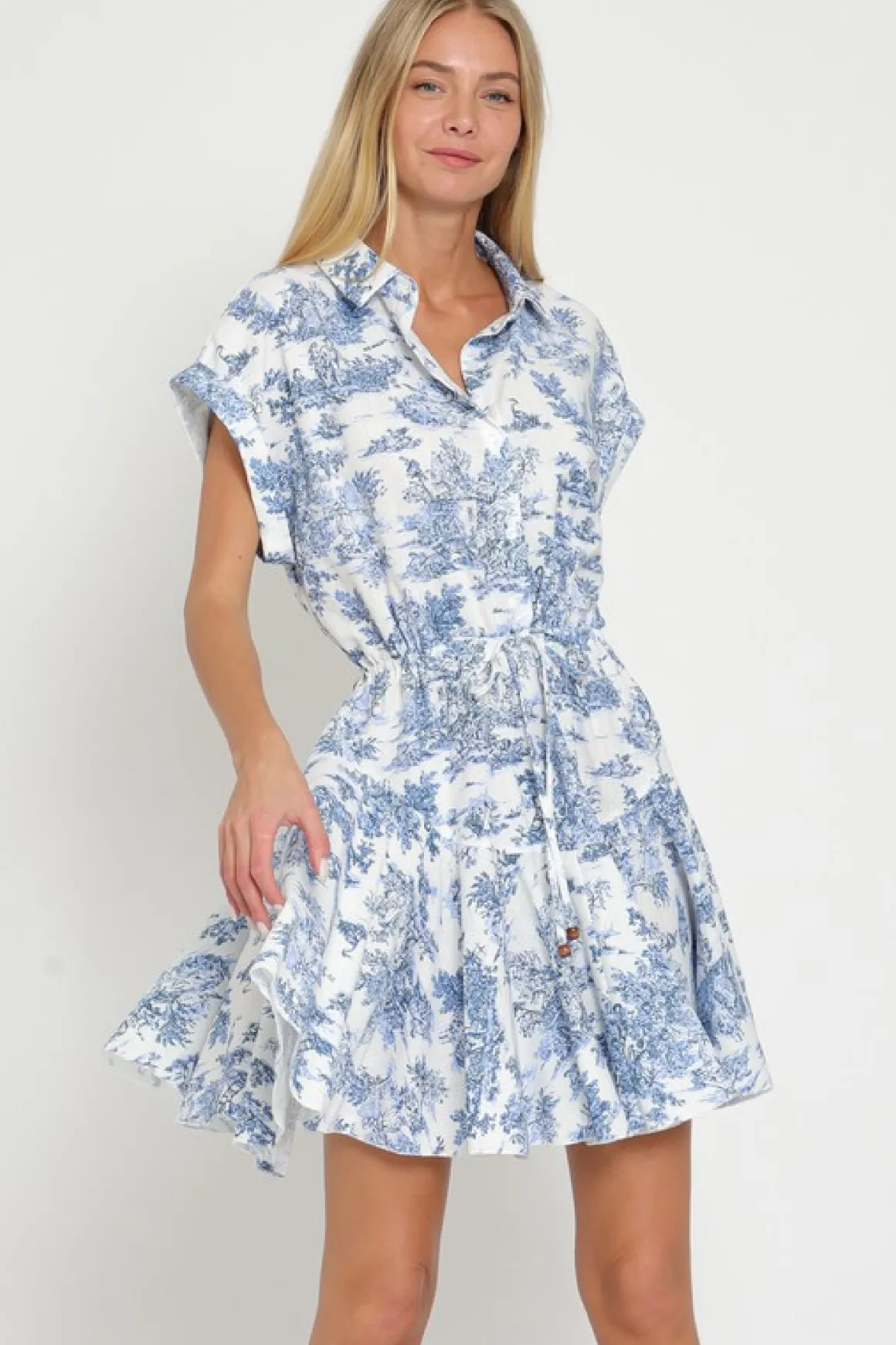Brenna Short Dolman Sleeve Abstract Print Mini Dress Blue