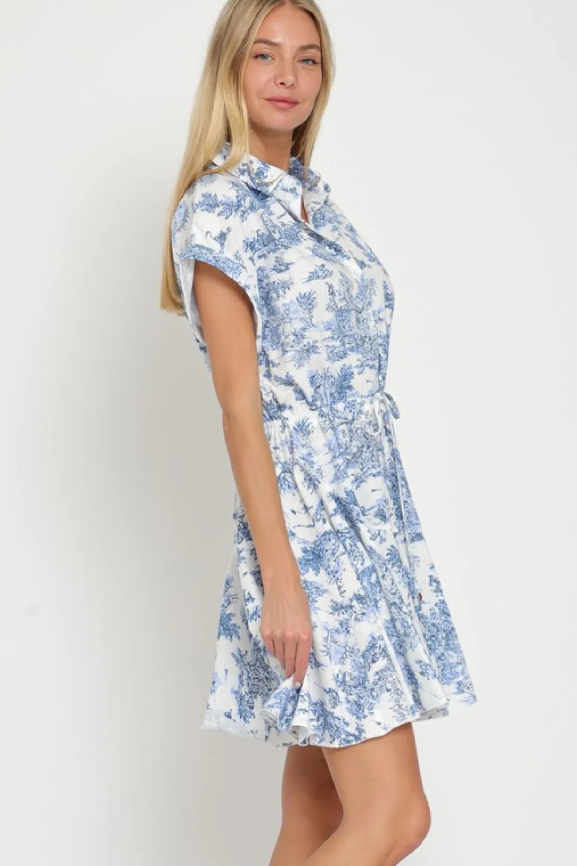 Brenna Short Dolman Sleeve Abstract Print Mini Dress Blue