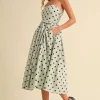 Bridgette Sleeveless Polka Dot Print Flared Midi Dress Mint