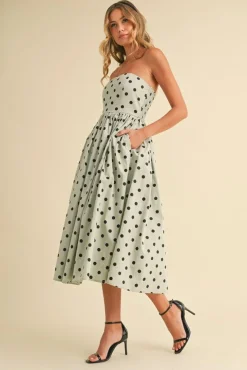 Bridgette Sleeveless Polka Dot Print Flared Midi Dress Mint