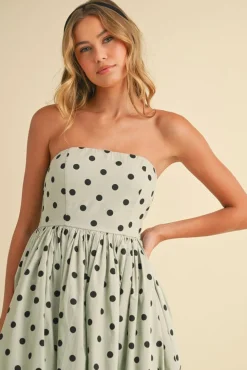 Bridgette Sleeveless Polka Dot Print Flared Midi Dress Mint