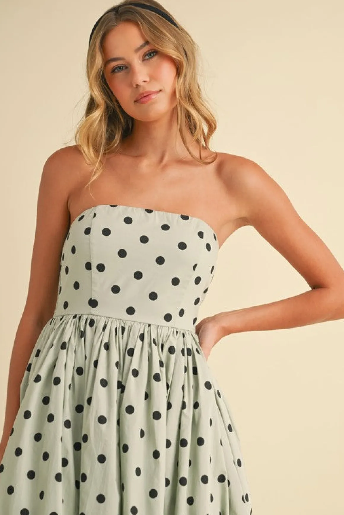 Bridgette Sleeveless Polka Dot Print Flared Midi Dress Mint