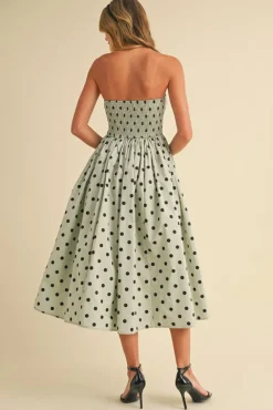 Bridgette Sleeveless Polka Dot Print Flared Midi Dress Mint
