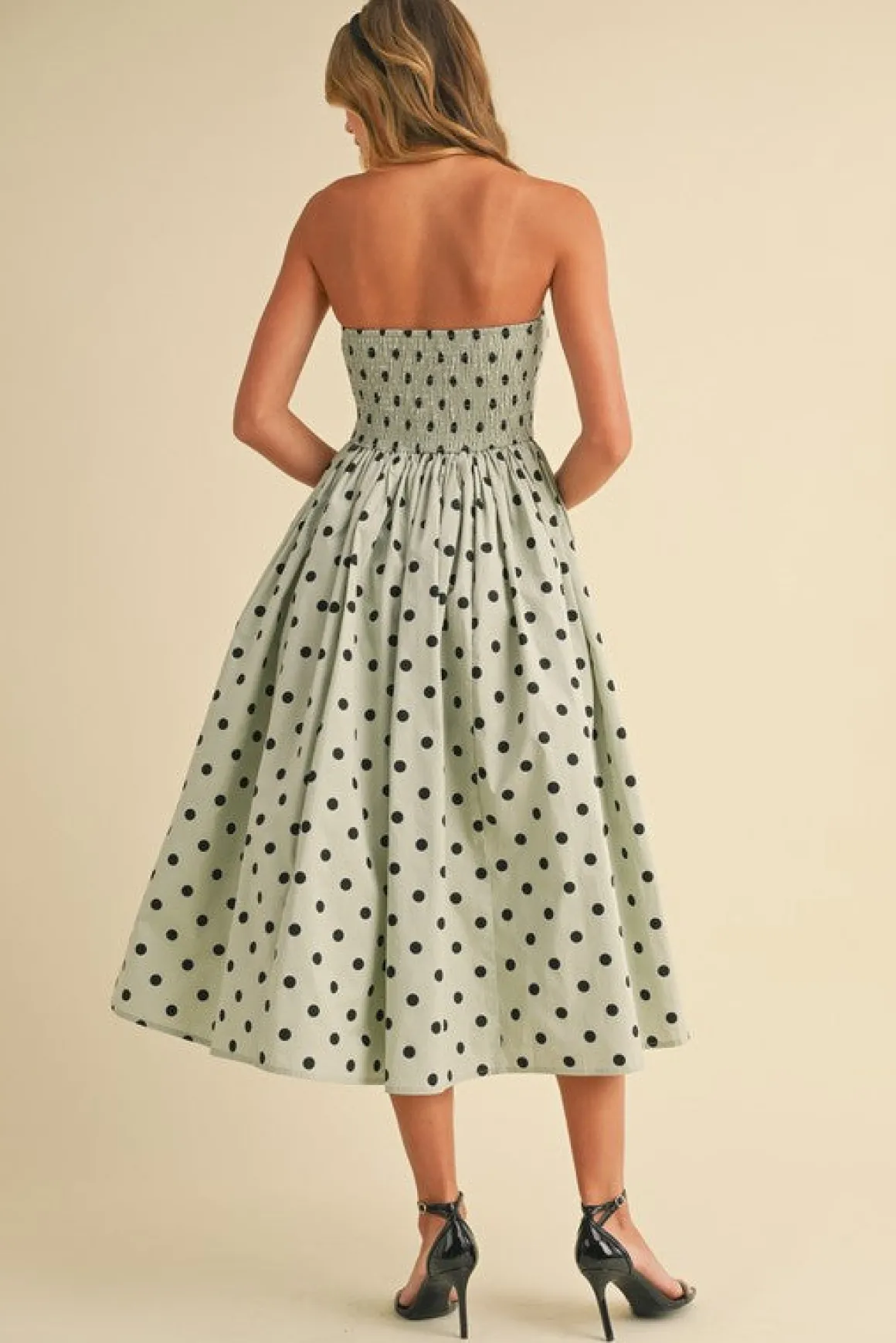 Bridgette Sleeveless Polka Dot Print Flared Midi Dress Mint