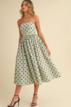 Bridgette Sleeveless Polka Dot Print Flared Midi Dress Mint