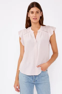 Brielle Short Flutter Sleeve Pintuck Top Blush