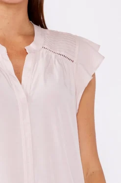 Brielle Short Flutter Sleeve Pintuck Top Blush