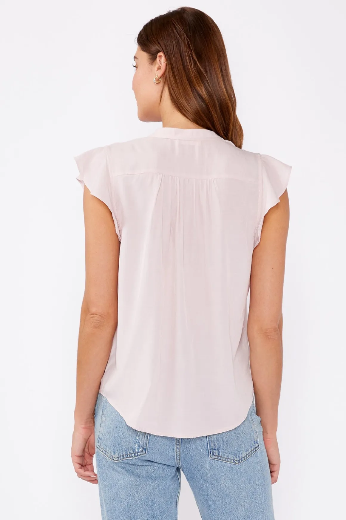 Brielle Short Flutter Sleeve Pintuck Top Blush