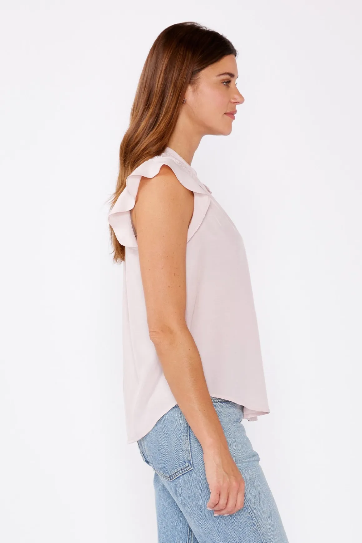 Brielle Short Flutter Sleeve Pintuck Top Blush