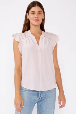 Brielle Short Flutter Sleeve Pintuck Top Blush