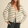 Brisa Long Sleeve Bow Tie Stripe Print Cardigan Sweater White
