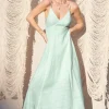Britton Sleeveless Open Back Stripe Linen Maxi Dress Green