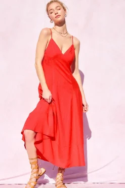 Britton Sleeveless Open Back Linen Maxi Dress Red