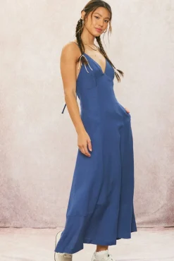 Britton Sleeveless Open Back Linen Maxi Dress Navy