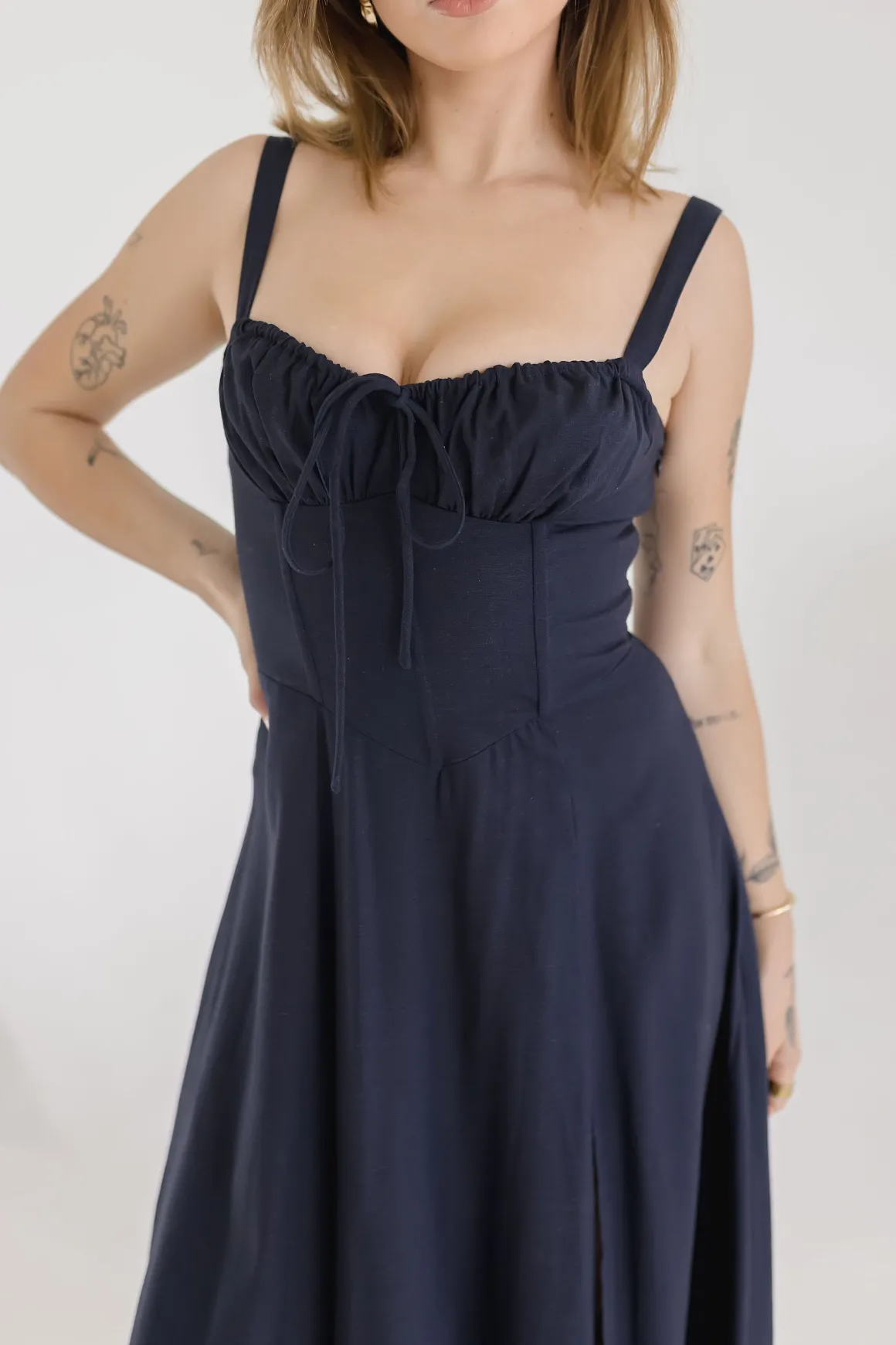 Brooklyn Sleeveless Corset Midi Dress Navy