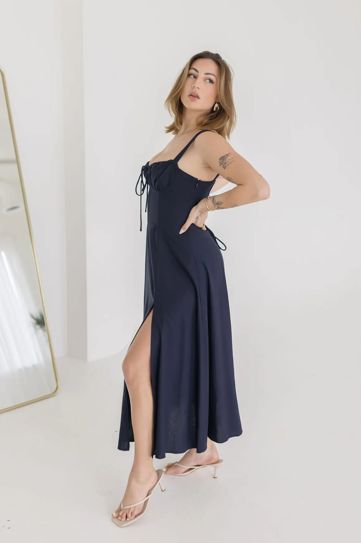 Brooklyn Sleeveless Corset Midi Dress Navy