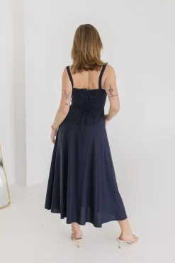 Brooklyn Sleeveless Corset Midi Dress Navy