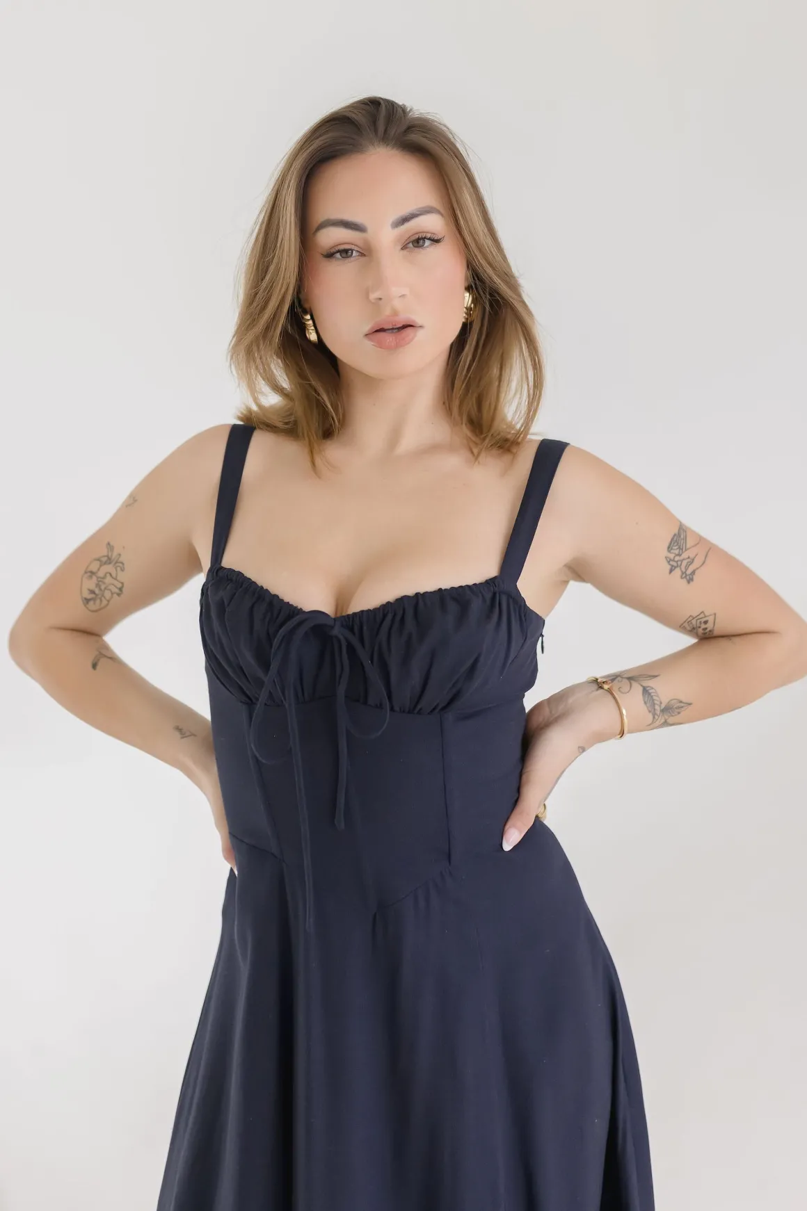 Brooklyn Sleeveless Corset Midi Dress Navy
