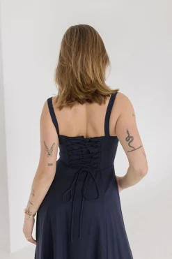 Brooklyn Sleeveless Corset Midi Dress Navy