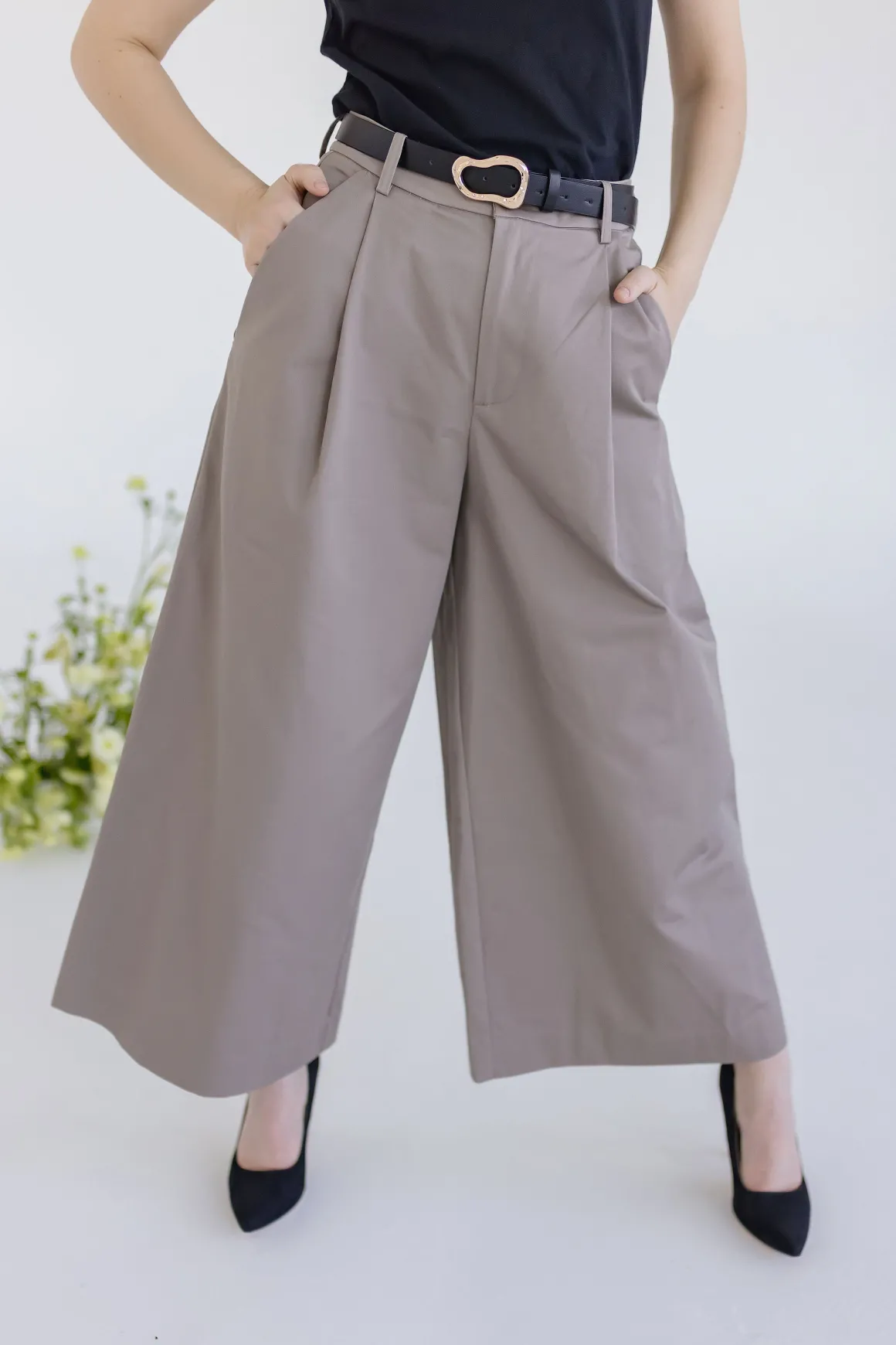 Calla High Waist Wide Leg Pants Taupe
