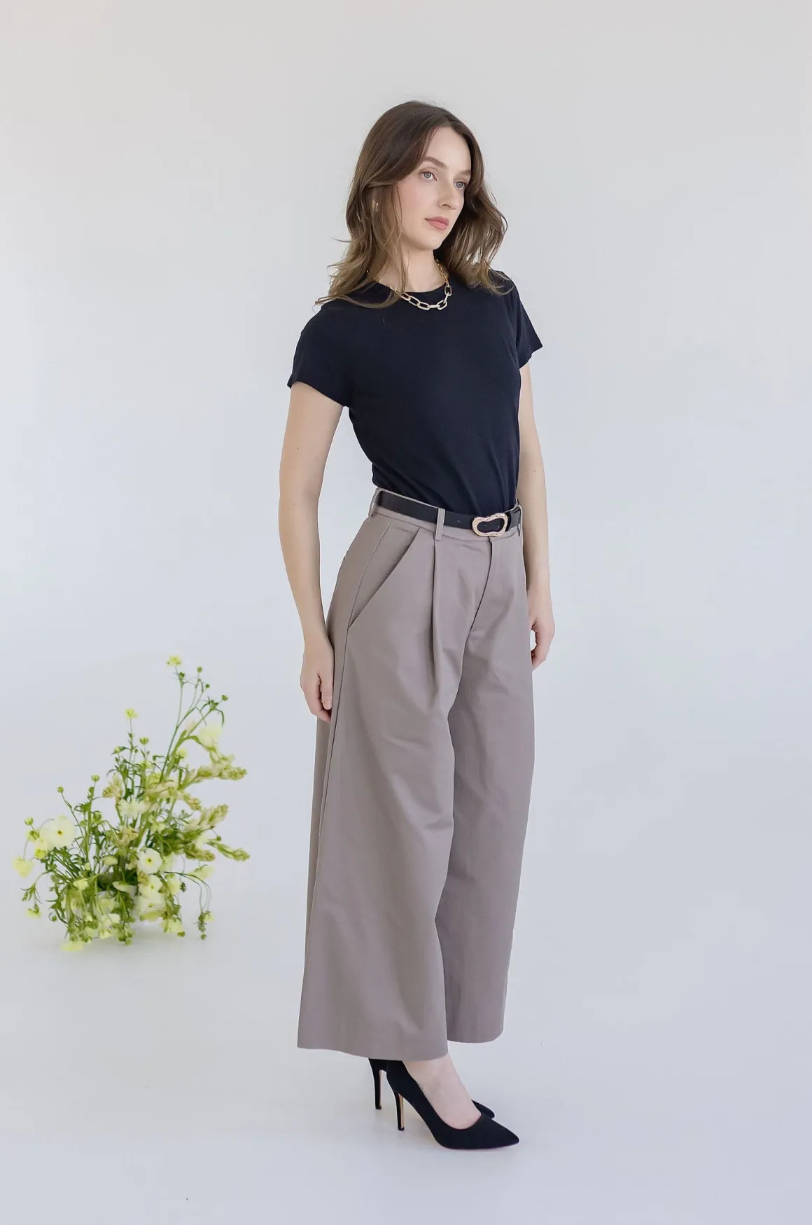 Calla High Waist Wide Leg Pants Taupe