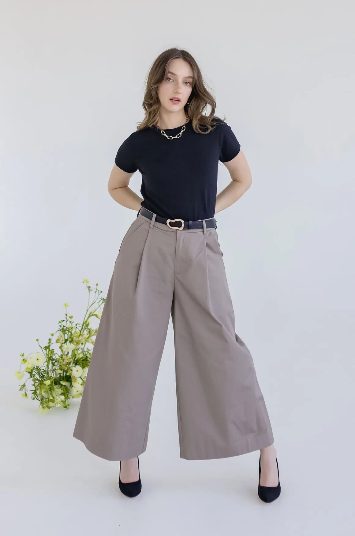 Calla High Waist Wide Leg Pants Taupe