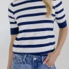 Cameron Short Sleeve Stripe Print Sweater Top Navy