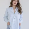 Candice Long Sleeve Oversized Button Down Stripe Print Top Blue