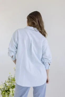 Candice Long Sleeve Oversized Button Down Stripe Print Top Blue