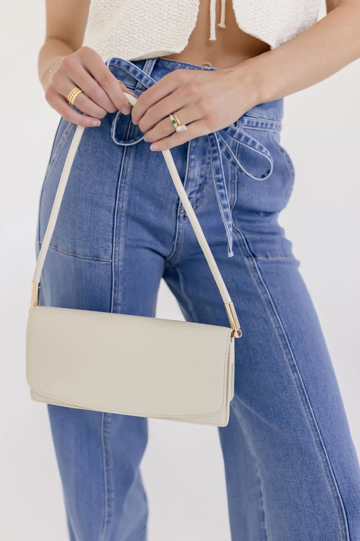 Carly Faux Leather Shoulder Purse Nude