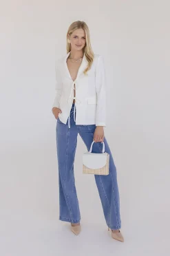 Carmen Faux Leather Woven Crossbody Handbag White