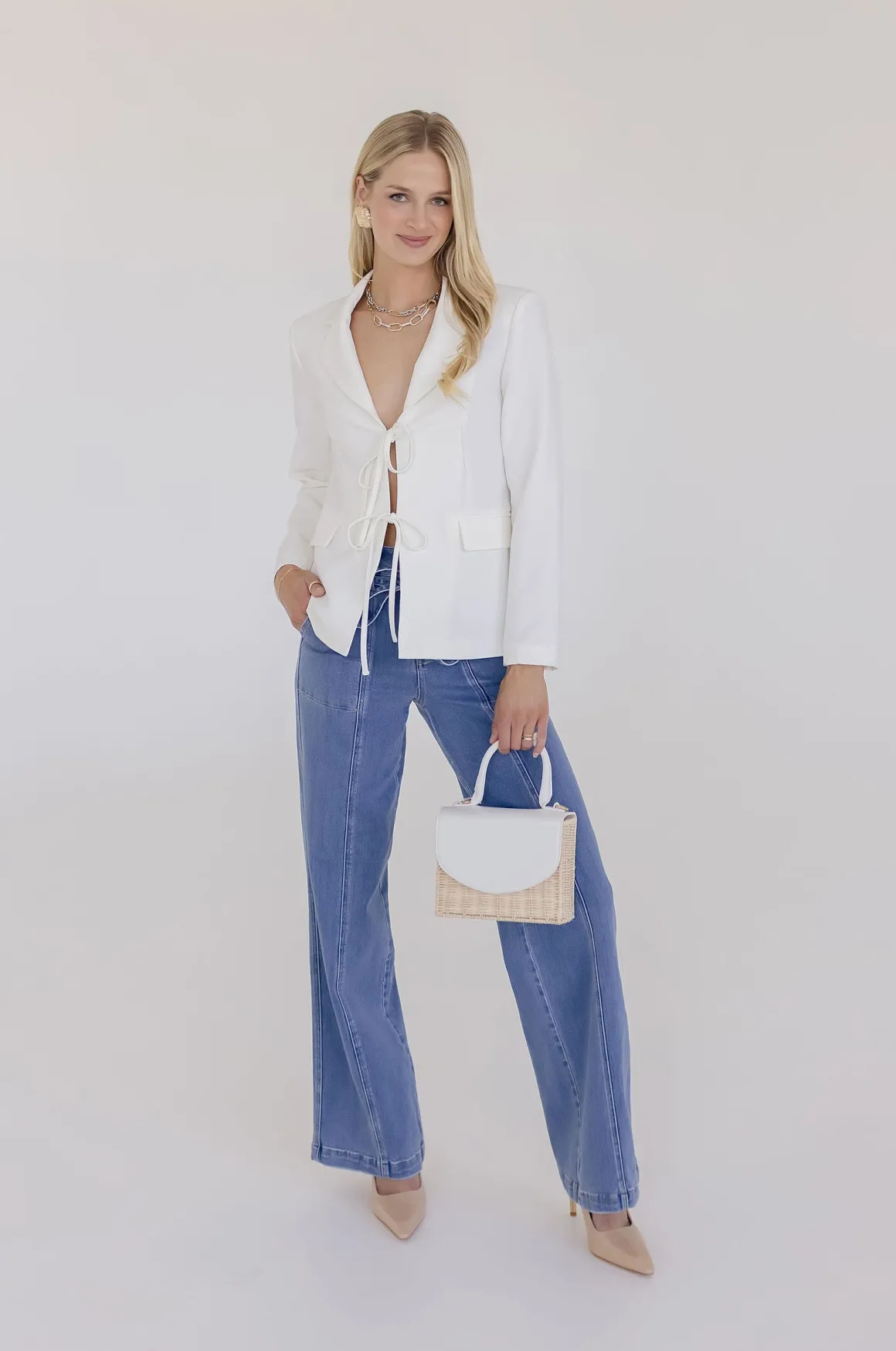 Carmen Faux Leather Woven Crossbody Handbag White