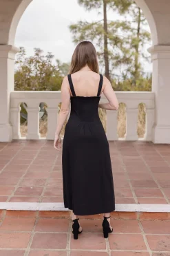 Carolyn Sleeveless Linen Button Down Front Midi Dress Black