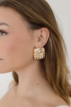 Carson Layered Square Chunky Earrings Gold