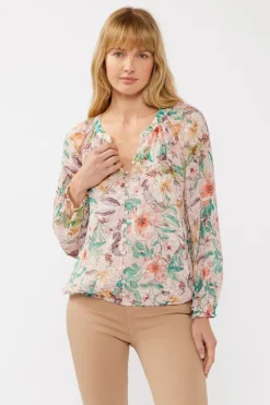 Cassidy Long Sleeve Floral Print Top Blush
