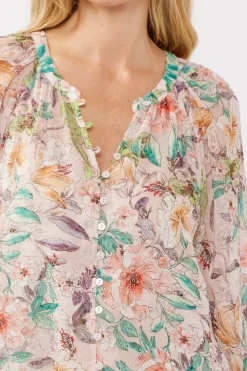 Cassidy Long Sleeve Floral Print Top Blush