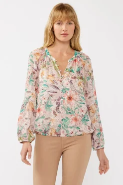 Cassidy Long Sleeve Floral Print Top Blush