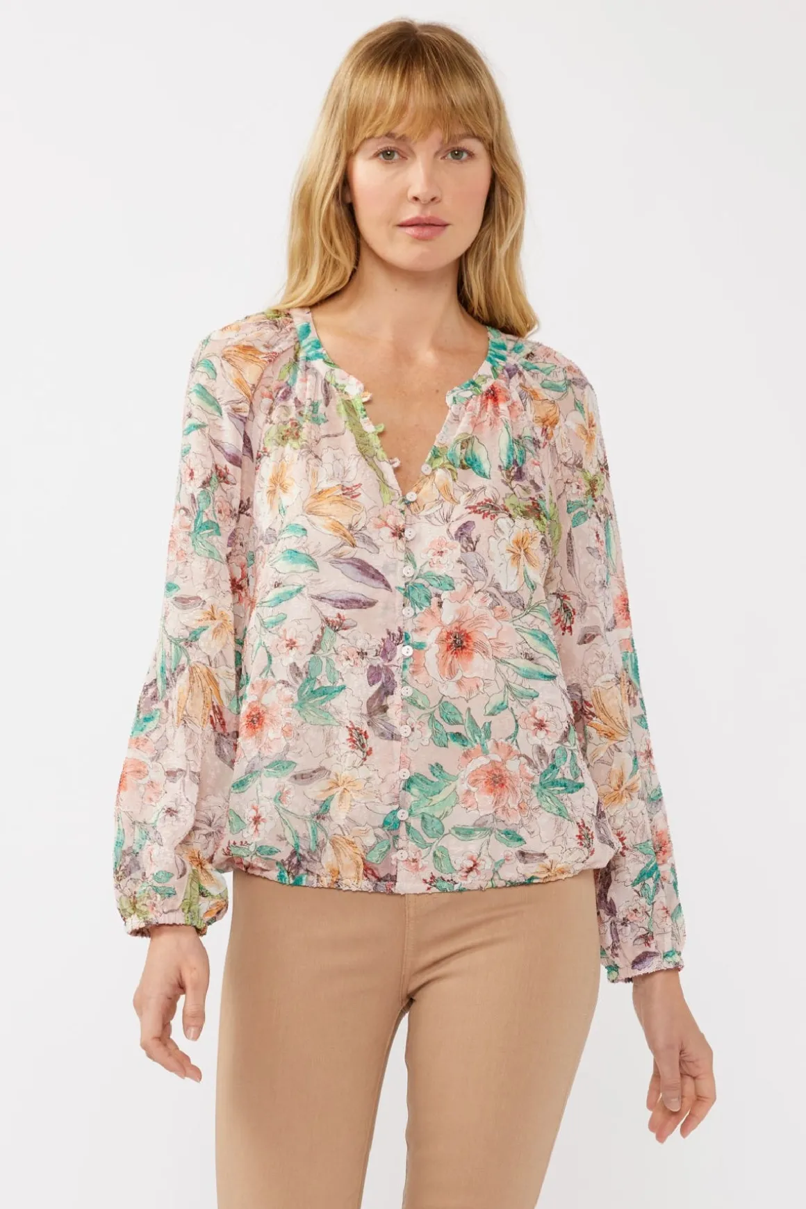 Cassidy Long Sleeve Floral Print Top Blush