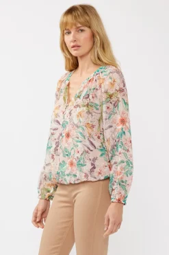 Cassidy Long Sleeve Floral Print Top Blush