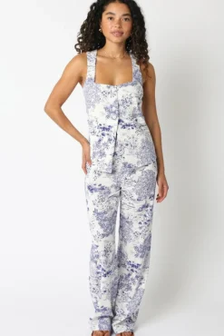 Caylee High Waist Abstract Print Wide Leg Pants White