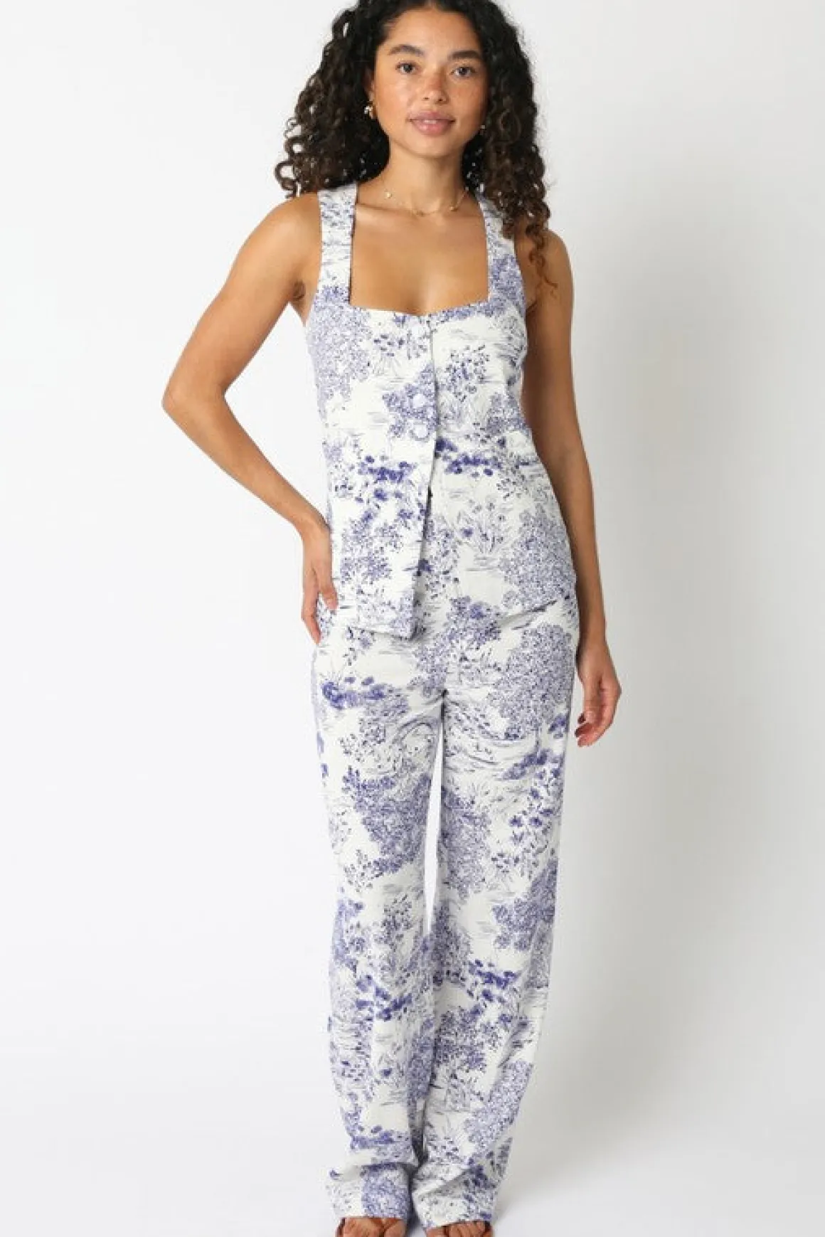 Caylee High Waist Abstract Print Wide Leg Pants White