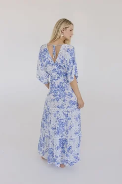 Cecily Kimono Sleeve Floral Print Maxi Dress Blue
