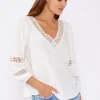 Chelsea Long Sleeve Lattice Trim Top White