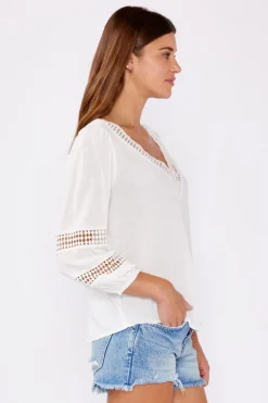Chelsea Long Sleeve Lattice Trim Top White