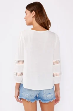 Chelsea Long Sleeve Lattice Trim Top White