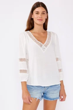 Chelsea Long Sleeve Lattice Trim Top White