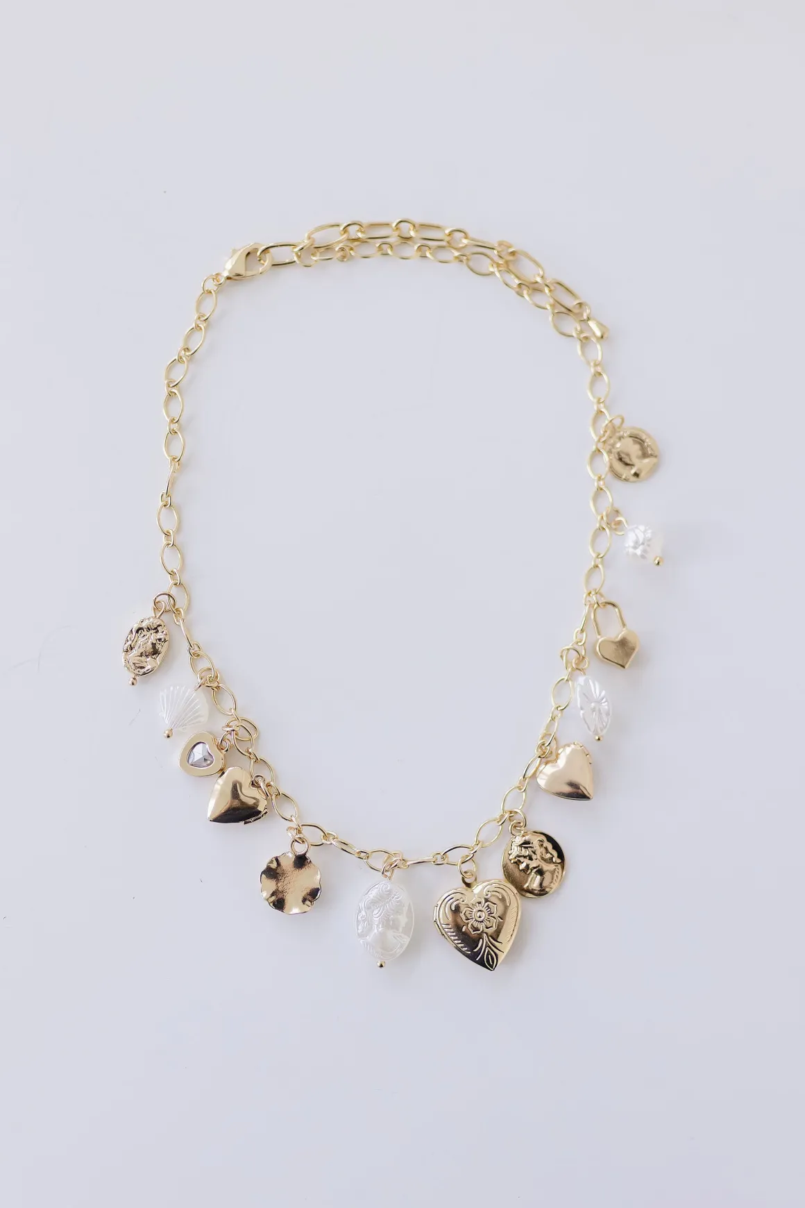 Cheyanne Heart Charm Pearl Pendant Necklace Gold